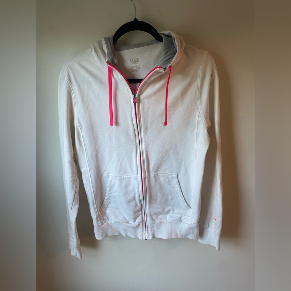 Nike Pink White Grey Zip Up Hoodie Y2K Casual Women’s Large (J)